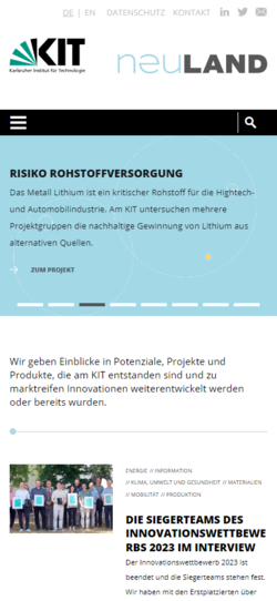 Screenshot mobile kit-neuland.de - Ansicht  Projektseite mit Filter