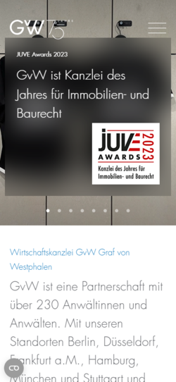 Screenshot mobile gvw.com - Ansicht Homepage