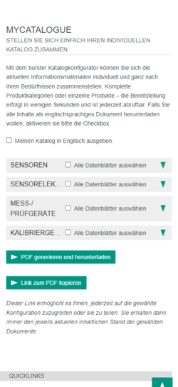 Screenshot mobile burster.de - Katalogkonfigurator